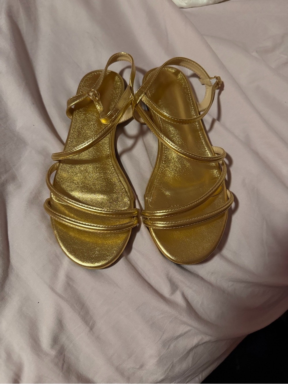 Metallic Gold Strappy Women's Sandals with Ankle Buckle